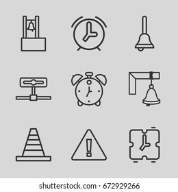 Alert icons set. set of 9 alert outline icons such as cone, bell, alarm, warning