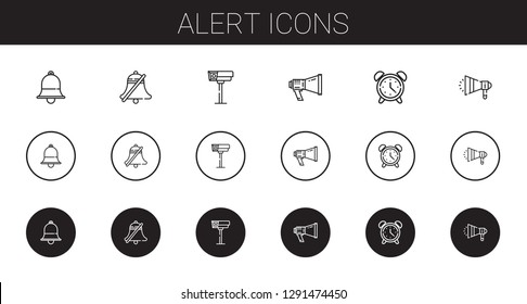 alert icons set. Collection of alert with bell, cctv, megaphone, alarm clock. Editable and scalable alert icons.