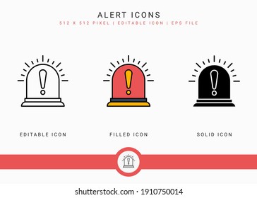 Alert icons set vector illustration with solid icon line style. Exclamation mark caution concept. Editable stroke icon on isolated background for web design, user interface, and mobile application