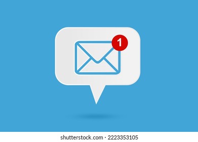 alert of incoming message on white speech bubble paper cut and blue background