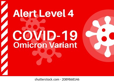 Alerta Nivel 4 Covid-19 Omicron Variante de preocupación - Ilustración con el logotipo del virus en un fondo rojo.