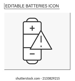  Alert Line Icon. Orange Triangle With Exclamation Point Battery.Battery Concept. Isolated Vector Illustration. Editable Stroke