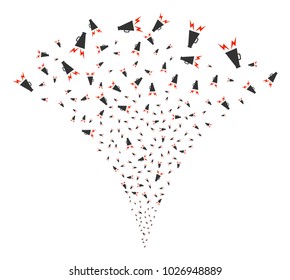 Alert Megaphone explosion fountain. Vector illustration style is flat iconic symbols. Object fountain organized from random pictograms as alert megaphone fireworks.