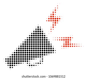 Alert Megaphone halftone vector pictogram. Illustration style is dotted iconic Alert Megaphone icon symbol on a white background. Halftone matrix is round points.