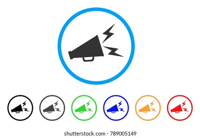 Alert Megaphone rounded icon. Style is a flat gray symbol inside light blue circle with additional colored variants. Alert Megaphone vector designed for web and software interfaces.