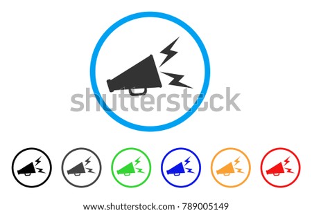 Alert Megaphone rounded icon. Style is a flat gray symbol inside light blue circle with additional colored variants. Alert Megaphone vector designed for web and software interfaces.