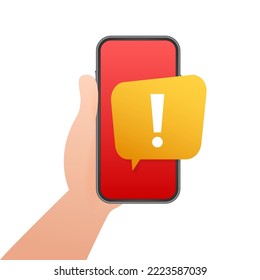 Alert message mobile notification. Danger error alerts, smartphone virus problem or insecure messaging spam problems notifications. Vector illustration.