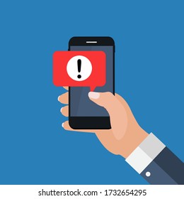 Alert message mobile notification on the smartphone screen concept. Vector illustration. EPS10