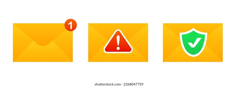 Alert message. Notification concept of new message or other notice. Unread email. Danger error alerts, virus or insecure messaging, spam. Vector illustration