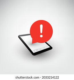 Alert, Mobile Phone Notification, Warning, Important Message, Vector Illustration - Smartphone with Speech Bubble and Exclamation Mark