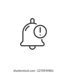 Alert notice line icon. Exclamation mark and bell linear style sign for mobile concept and web design.  Caution notification outline vector icon. Symbol, logo illustration. Vector graphics