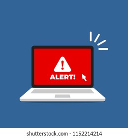 Alert notification with exclamation sign on the laptop screen. Important reminder.