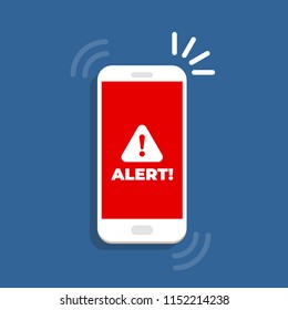 Alert notification with exclamation sign on the smartphone screen. Important reminder.