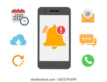 Alert notification with exclamation sign on the smartphone screen stock illustration