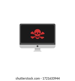 Alert notification notice on laptop computer vector, malware caution concept, spam data, fraud internet error red skull and crossbones on the monitor