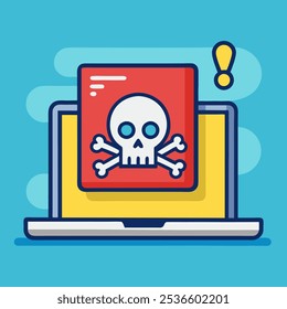 Alert notification notice on laptop computer vector, malware caution concept, spam data, fraud internet error, insecure risk danger connection, online scam, virus ransomware note