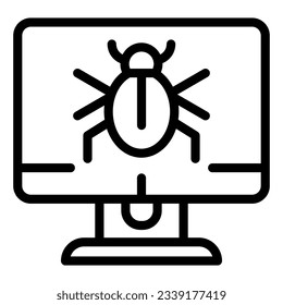Alert notification on desktop line icon. Infected computer vector illustration isolated on white. Computer bug on screen outline style design, designed for web and app. Eps 10