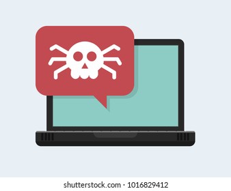 Alert notification on laptop computer vector, malware concept, spam data, fraud internet error, insecure connection, online scam, virus. Vector illustration in cartoon style