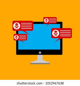 Alert notification on laptop computer vector, malware concept, spam data, fraud internet error, insecure connection, online scam, virus