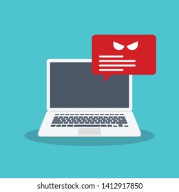 Alert notification on laptop computer vector, malware concept, spam data, fraud internet error, insecure connection, online scam, virus.