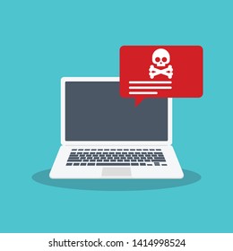 Alert notification on laptop computer vector, malware concept, spam data, fraud internet error, insecure connection, online scam, virus.
