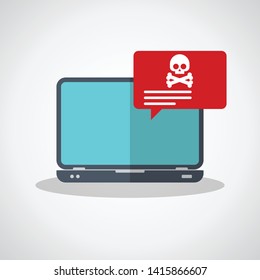 Alert notification on laptop computer vector, malware concept, spam data, fraud internet error, insecure connection, online scam, virus.