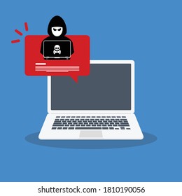 Alert notification on laptop computer vector, hacker, hacker detection, malware concept, spam data, online scam, virus