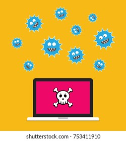 Alert notification on laptop computer vector - computer virus - warning
