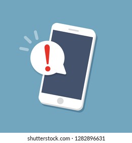 Alert notification on the smartphone screen. Flat vector