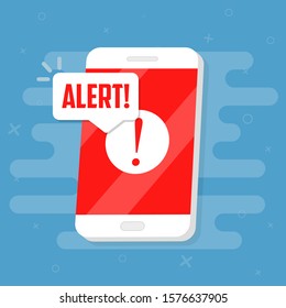 Alert notification on the smartphone screen. Flat vector