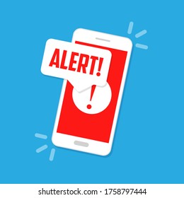 Alert notification on the smartphone screen. Flat vector