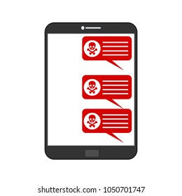 Alert notification smartphone vector, malware concept, spam data, fraud internet error, insecure connection, online scam, virus