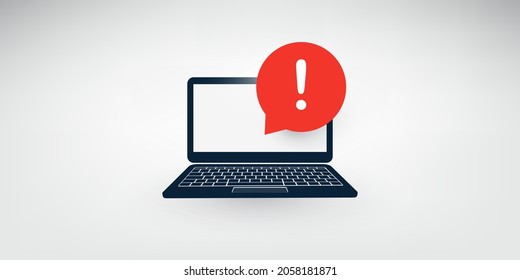 Alert, Notification, Warning, Important Message on a Laptop Computer Screen - Vector Design Illustration - Notebook with Red  Speech Bubble and Exclamation Mark