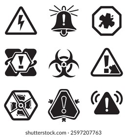 Alert, risk sign line icon set. Caution, warning, exclamation mark thin editable line stroke icon. Alert information, accident notification vector illustration.