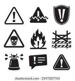 Alert, risk sign line icon set. Caution, warning, exclamation mark thin editable line stroke icon. Alert information, accident notification vector illustration.