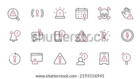 Alert, risk sign line icon set. Caution, warning, exclamation mark thin editable line stroke icon. Alert information, accident notification vector illustration.