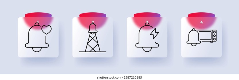 Alert set icon. Bell, favorite, transmission tower, electricity, notification, emergency, power, broadcast, warning, love, energy, signal, radio, support, TV