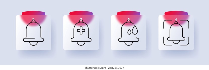 Alert set icon. Mute bell, medical alert, water drop warning, focus notification, emergency, settings, healthcare, security, sound, system