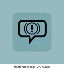 Alert sign in chat bubble, in square, on pale blue background