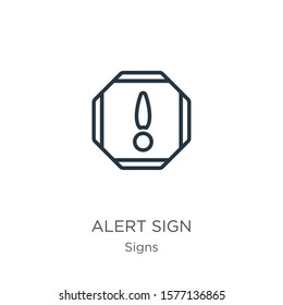 Alert sign icon. Thin linear alert sign outline icon isolated on white background from signs collection. Line vector sign, symbol for web and mobile
