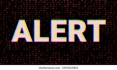 Alert Sign on Red Binary Cryptographic Background. System Virus, Crypto Rug Pull, Blockchain Rekt Concept.