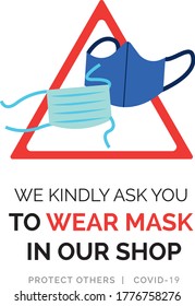 Alert sign for shop door - poster Covid-19 UK kindly reminder for customers to wear mask