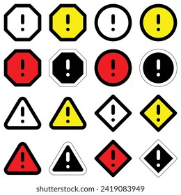 Alert sign symbol warning attention sign with exclamation mark symbol with various different shapes and colors hazard traffic warning danger icon design vector flat design for website mobile