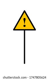 Icono del vector de signos de alerta, símbolo de advertencia y exclamación. Triángulo redondeado amarillo y signo de exclamación.