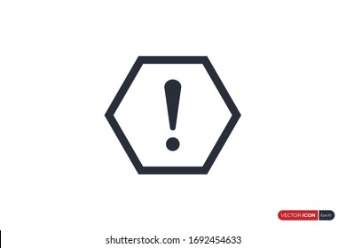 Warnzeichen-Zeichen, Warnhinweise und Ausrufezeichen mit Hexagon Outline-Grenze im Freien. Flaches Vektorillustration-Icon Design Template-Element.