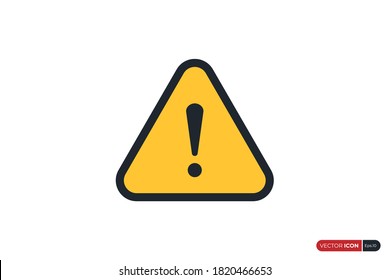 Icono de advertencia y exclamación de signos de alerta con borde de triángulo amarillo redondeado y borde de contorno negro afuera. Elemento de plantilla de diseño de icono de vector plano.