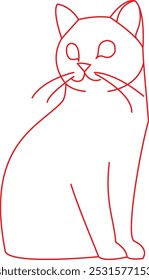 Alert Sitting Cat, Cute Cat Expressions in Various Poses: Line Style Art Collection