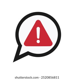 Alert speech bubble. Red triangle with exclamation mark in a speech bubble.  Represents warning, caution, danger, error, mistake.