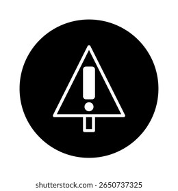 Alert symbol with exclamation mark inside triangle within a black circle for caution and warning