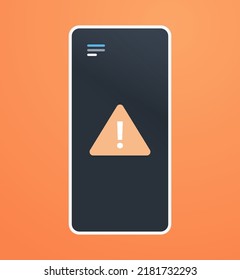 Warnsymbol auf dem Smartphone-Bildschirm und Problemzeichenkonzept, flache Vektorgrafik